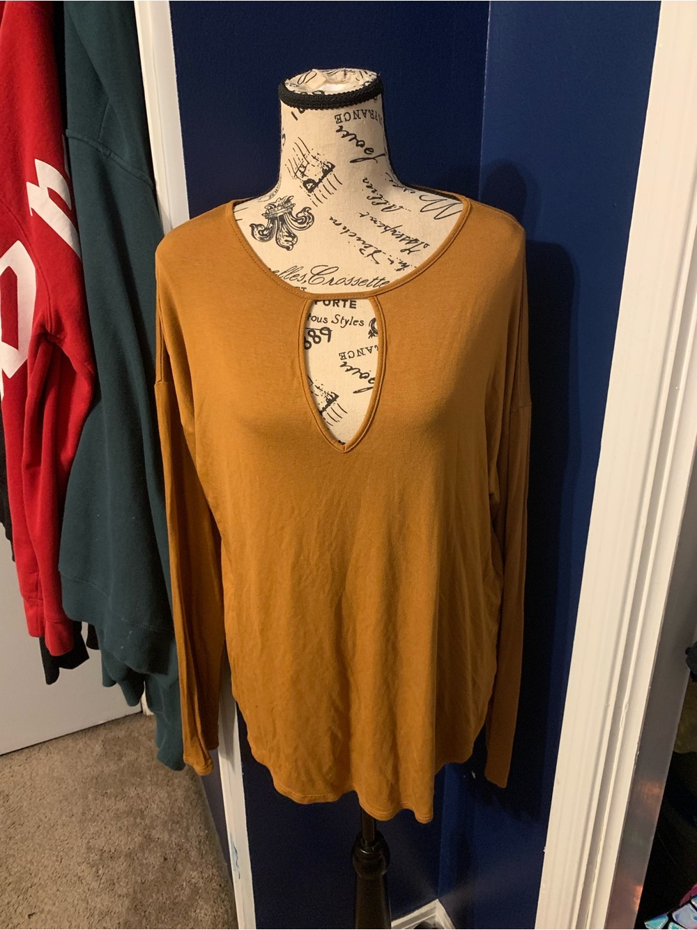 Forever21 Mustard Long Sleeve Key Hole Blouse